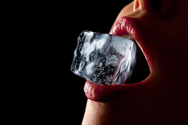 Kissing with ice cube in the mouth